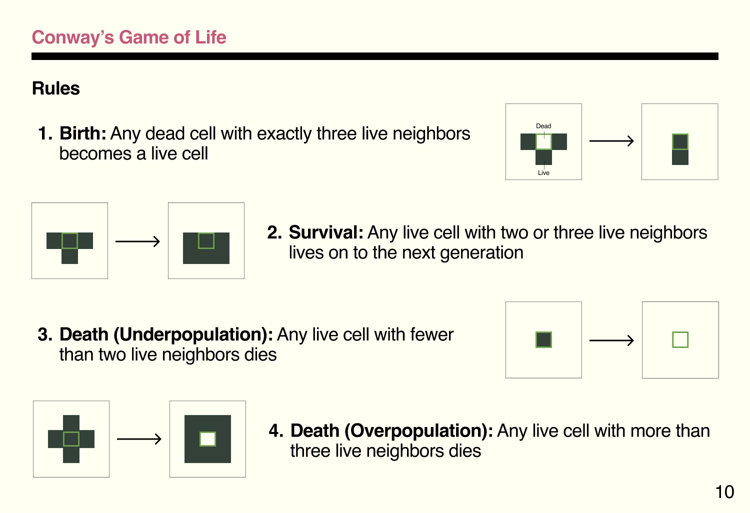 Owner's Manual - rules - conway's game of life
