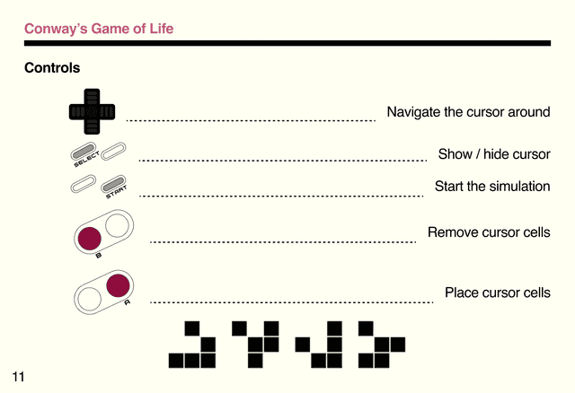 Thumbnail of Owner's Manual - controls - conway's game of life